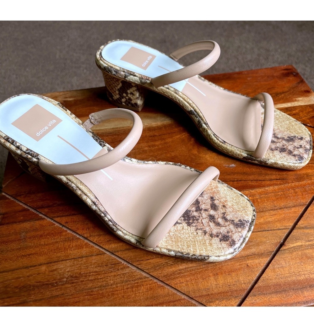 Dolce Vita Riya Snakeskin Block Heel Sandals Blush Stella Square Toe Womens 7